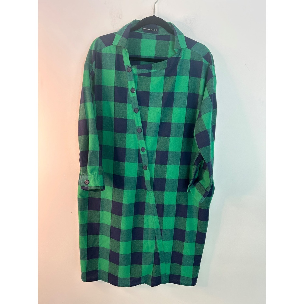 Trends Brands Base Green Navy Buffalo‎ Plaid Asymmetrical Button Shirt Dress XL